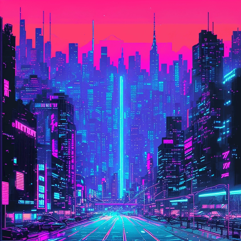 new york city landscape at night, cyberpunk style