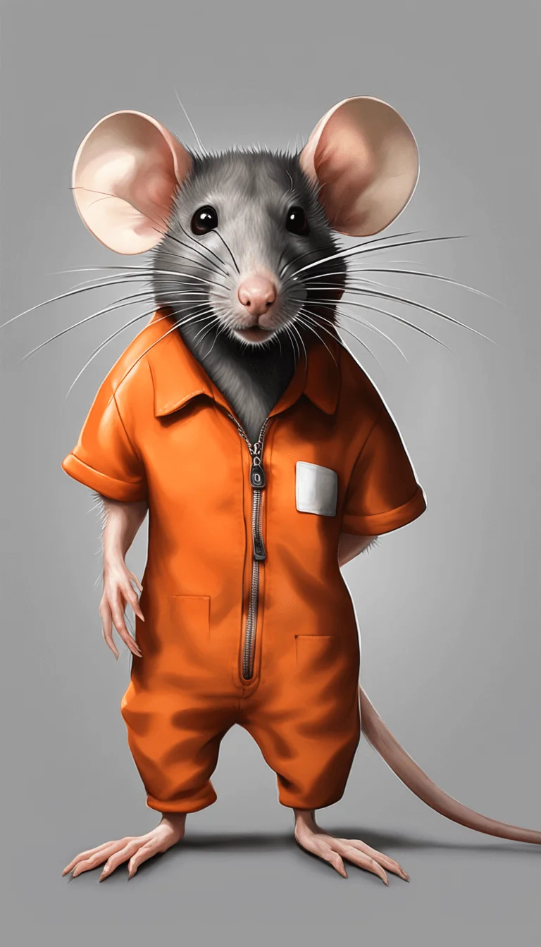 a realistic mugshot of a rat in an orange jumpsuit