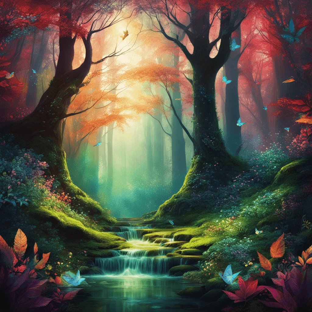 digital art, abstract art, fairytale forest, foggy