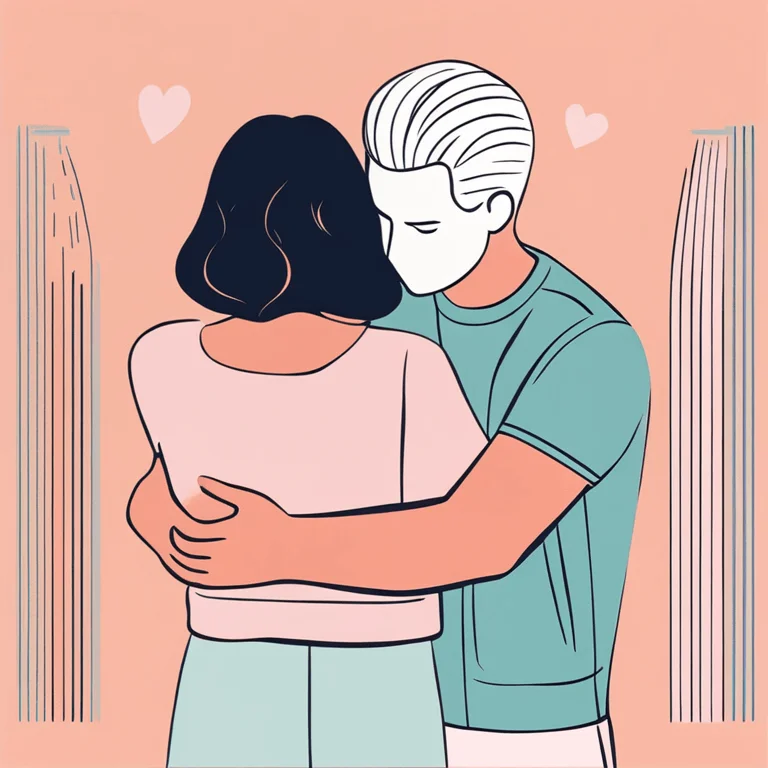 couple hugging, minimal, faceless, vector art, pastele colors